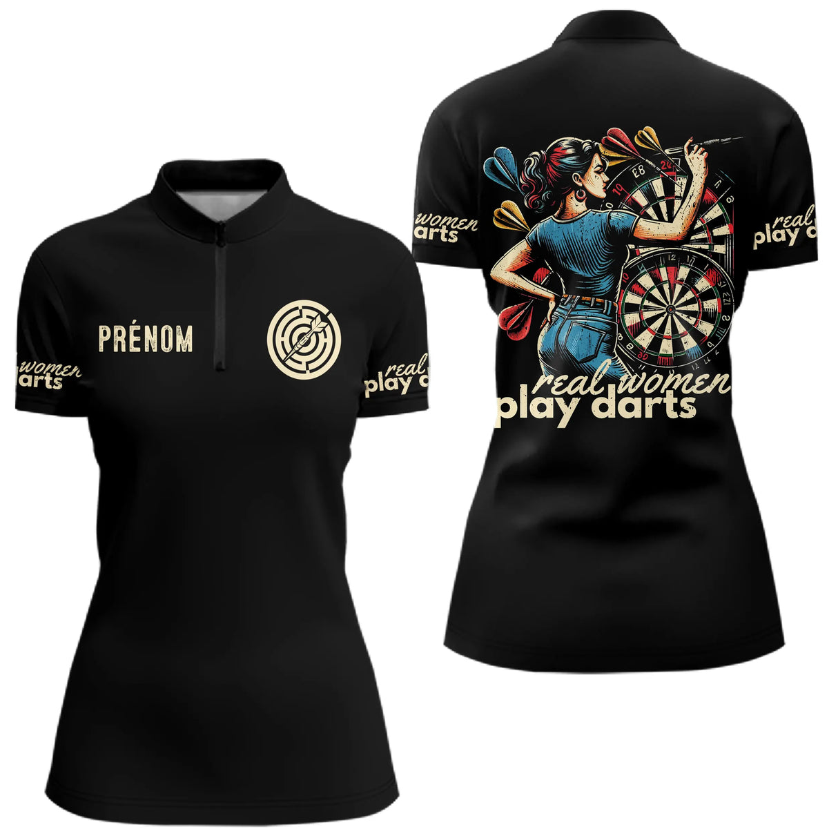 Polo Fléchettes Homme Femme Noir - Real Man Real Woman - Polo Zippé Femme