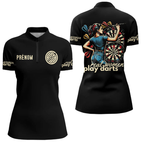 Polo Fléchettes Homme Femme Noir - Real Man Real Woman - Polo Zippé Femme