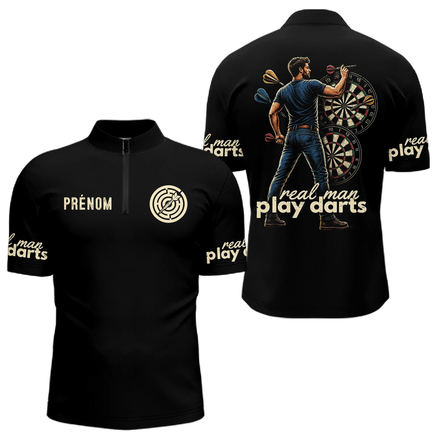 Polo Fléchettes Homme Femme Noir - Real Man Real Woman - Polo Zippé Homme