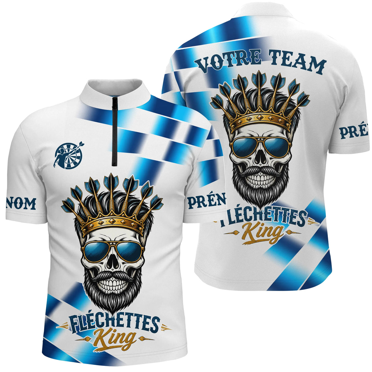 Polo Fléchettes King & Queen - Crâne Royal Bleu - Polo Zippé Homme