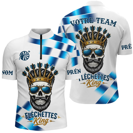 Polo Fléchettes King & Queen - Crâne Royal Bleu - Polo Zippé Homme