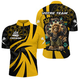 Polo Fléchettes Lion Champion - Style Graffiti Jaune Noir - Polo Zippé Homme