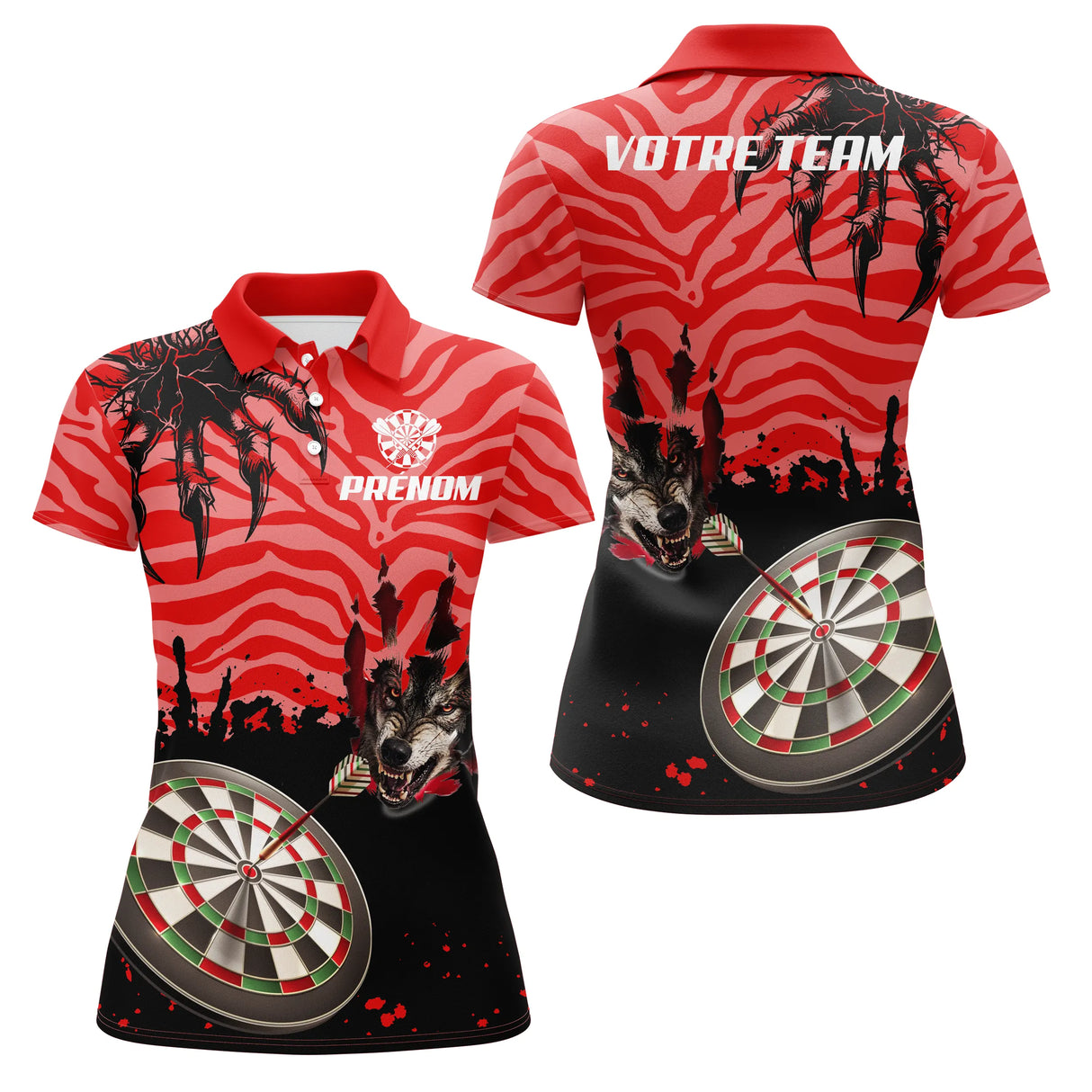 Polo Fléchettes Loup Alpha - Rouge Noir Personnalisé - Polo Femme