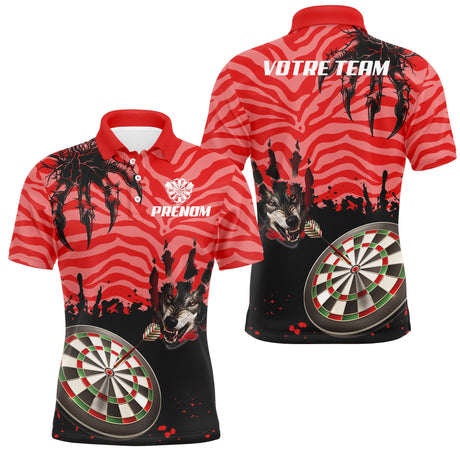 Polo Fléchettes Loup Alpha - Rouge Noir Personnalisé - Polo Homme