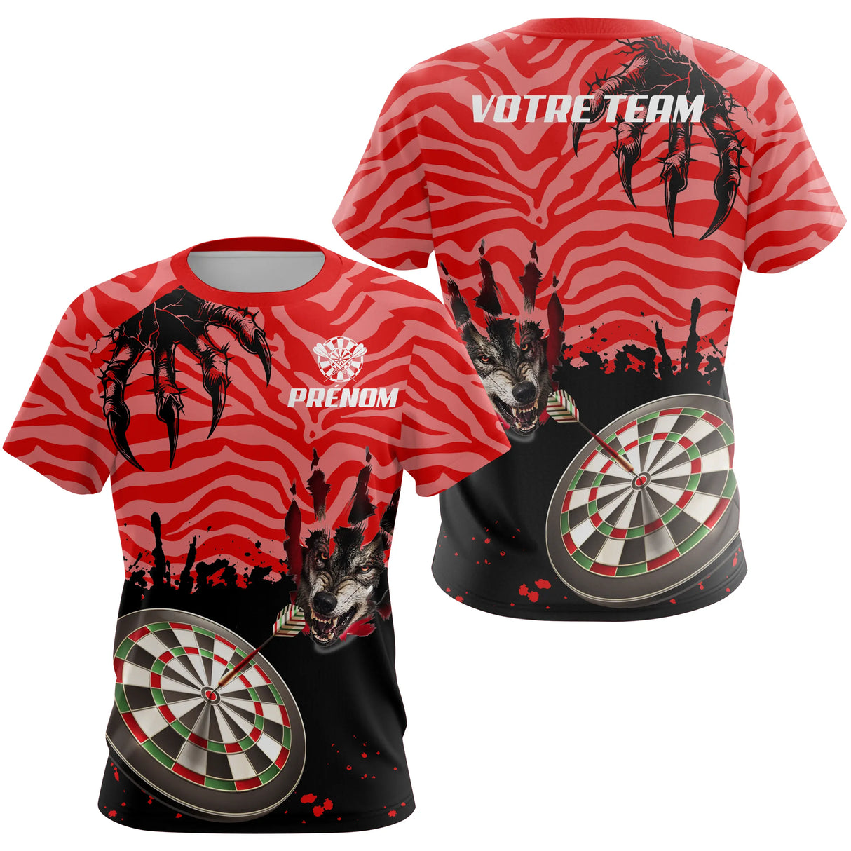 Polo Fléchettes Loup Alpha - Rouge Noir Personnalisé - T-Shirt Femme
