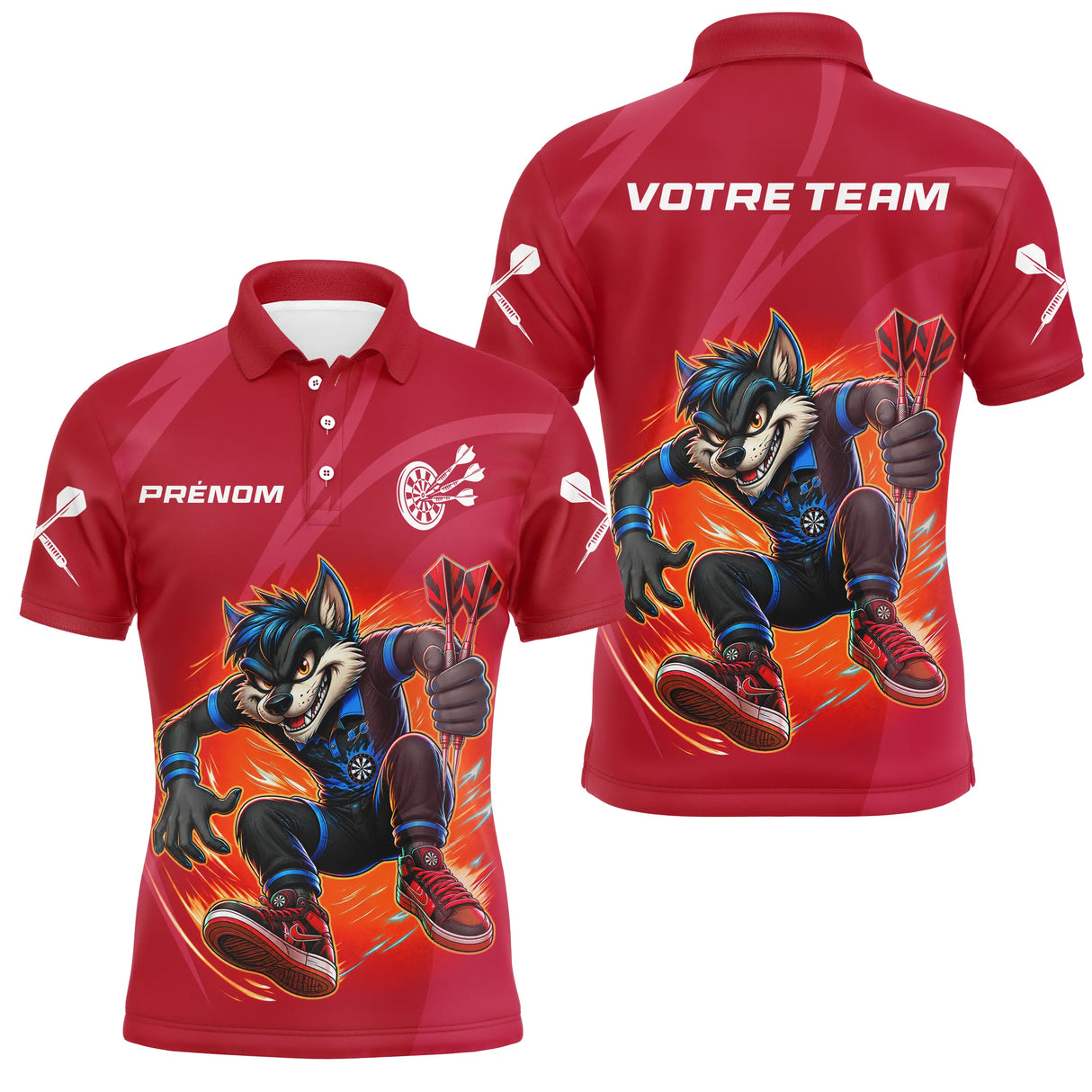 Polo Fléchettes Loup Cartoon - Style Champion Personnalisé - Polo Homme