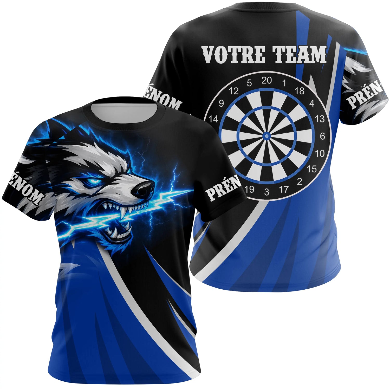Polo Fléchettes Loup Électrique – Noir & Bleu Personnalisé - T-Shirt Femme