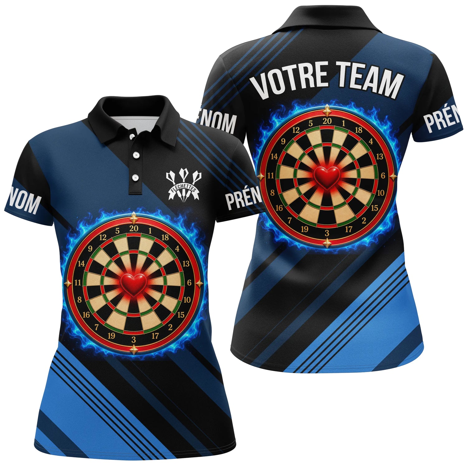 Polo Fléchettes Marine Flammes - Personnalisé Au Prénom - Polo Femme