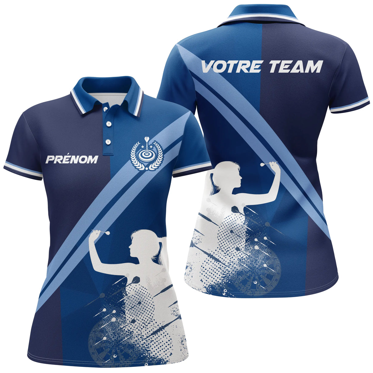 Polo Fléchettes Marine Royal - Silhouette Joueur Personnalisé - Polo Femme