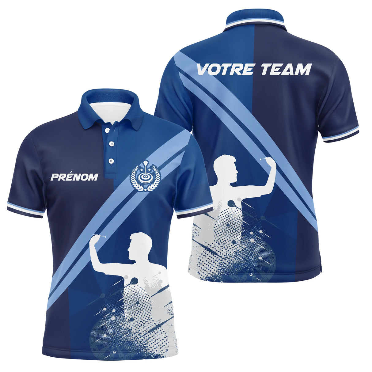 Polo Fléchettes Marine Royal - Silhouette Joueur Personnalisé - Polo Homme