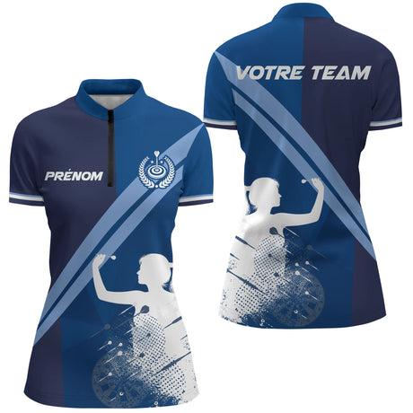Polo Fléchettes Marine Royal - Silhouette Joueur Personnalisé - Polo Zippé Femme