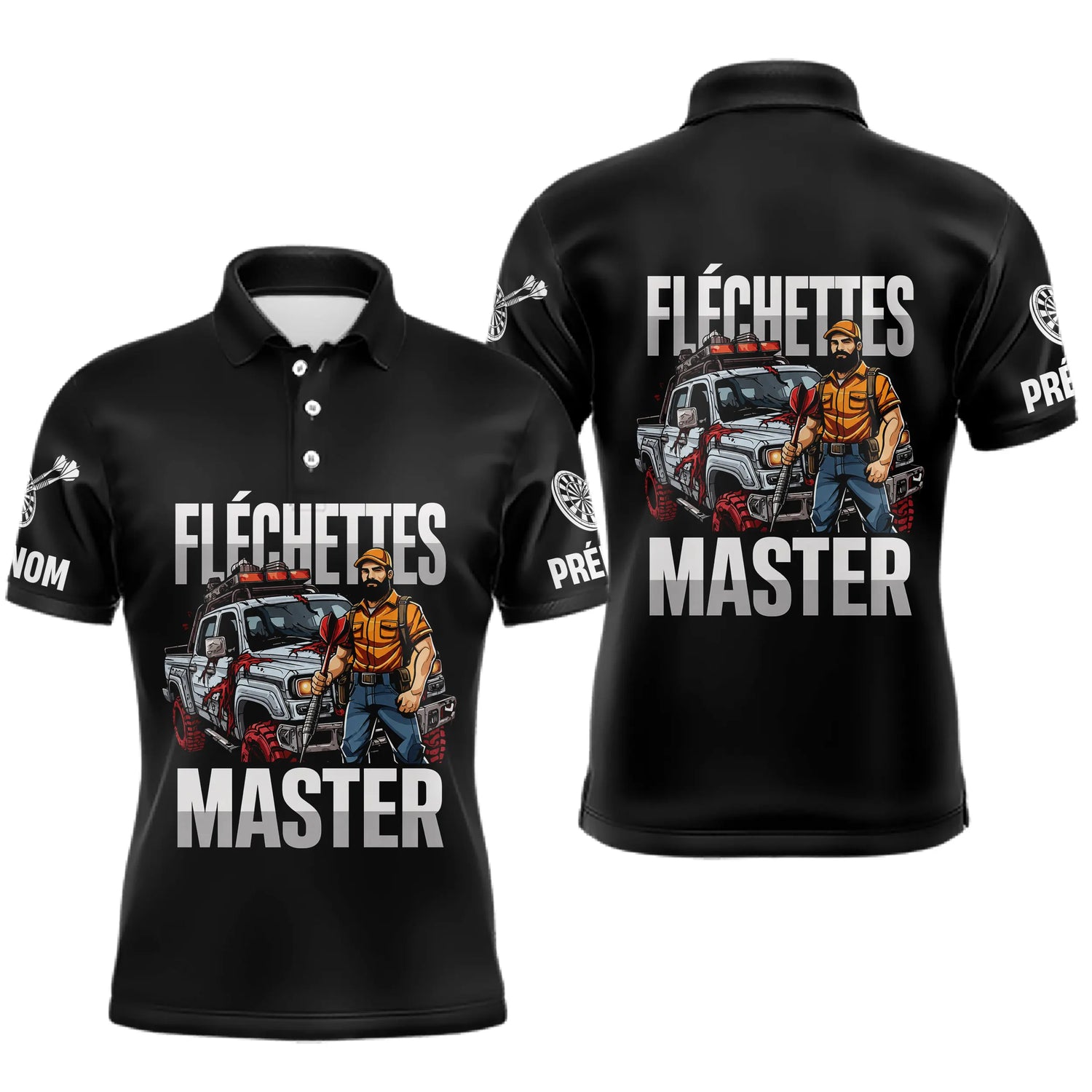 Polo Fléchettes Master Personnalisé - Style Offroad Noir - Polo Homme