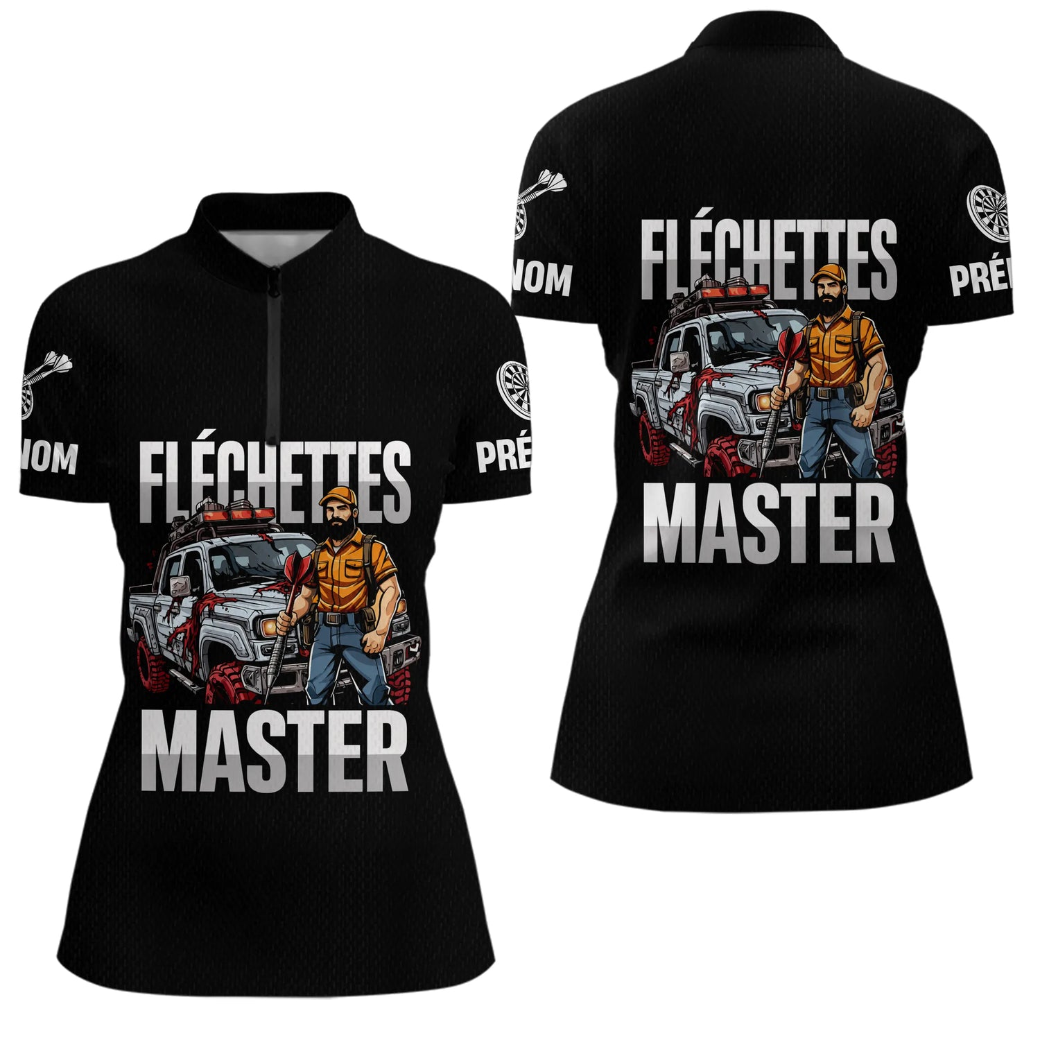 Polo Fléchettes Master Personnalisé - Style Offroad Noir - Polo Zippé Femme