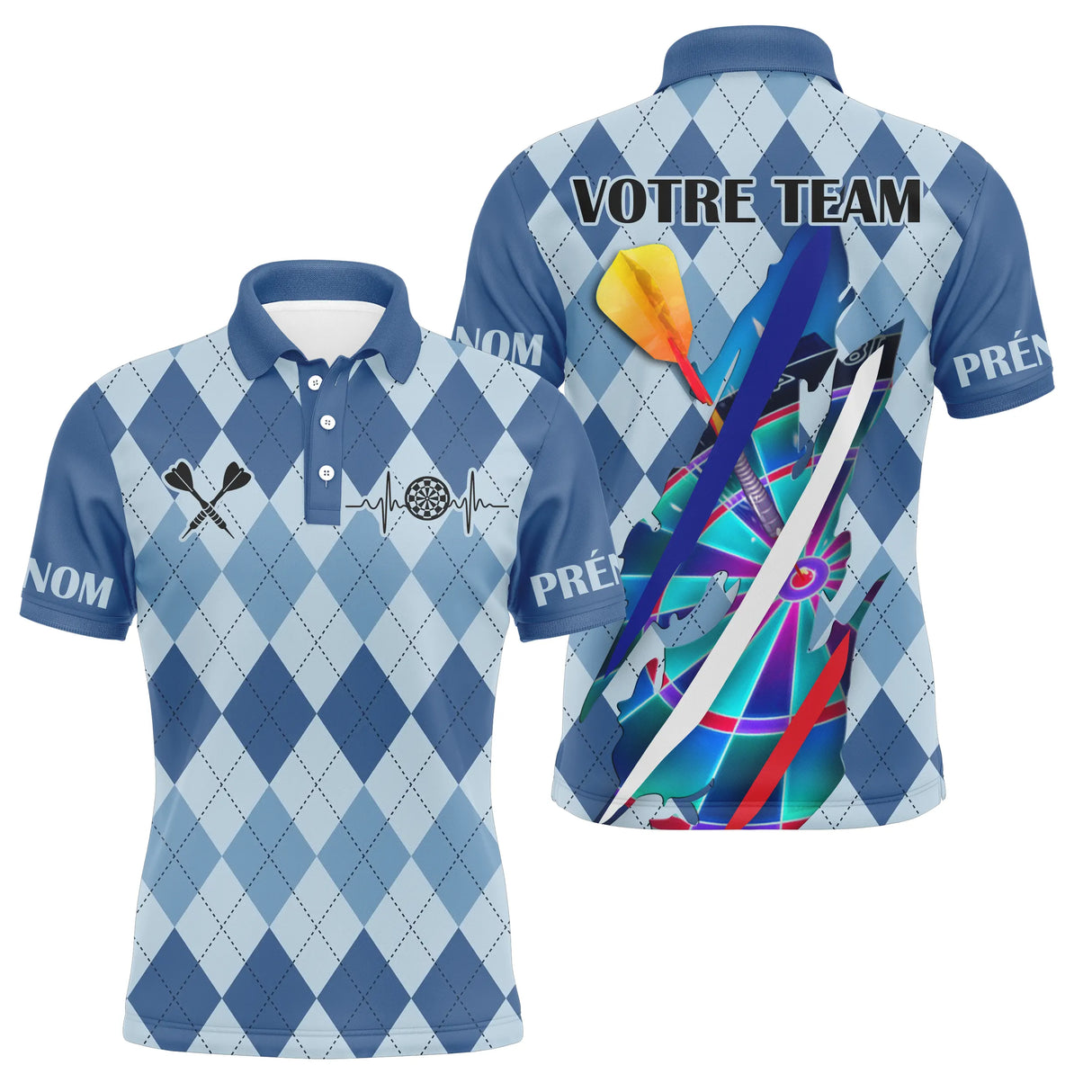 Polo Fléchettes Motif Losanges – Personnalisé Bleu Arlequin - Polo Homme