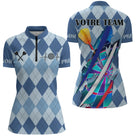 Polo Fléchettes Motif Losanges – Personnalisé Bleu Arlequin - Polo Zippé Femme