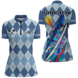 Polo Fléchettes Motif Losanges – Personnalisé Bleu Arlequin - Polo Zippé Femme