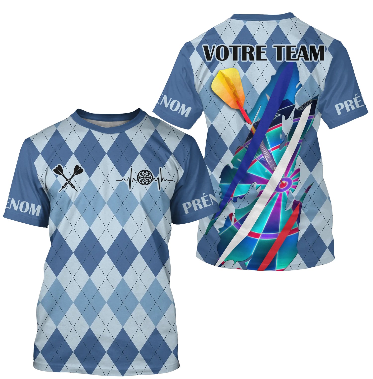 Polo Fléchettes Motif Losanges – Personnalisé Bleu Arlequin - T-Shirt Homme