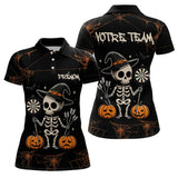Polo Fléchettes Motif Squelette Citrouille - Noir & Orange - Polo Femme
