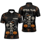 Polo Fléchettes Motif Squelette Citrouille - Noir & Orange - Polo Homme