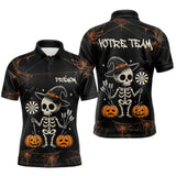 Polo Fléchettes Motif Squelette Citrouille - Noir & Orange - Polo Homme