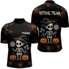 Polo Fléchettes Motif Squelette Citrouille - Noir & Orange - Polo Zippé Homme