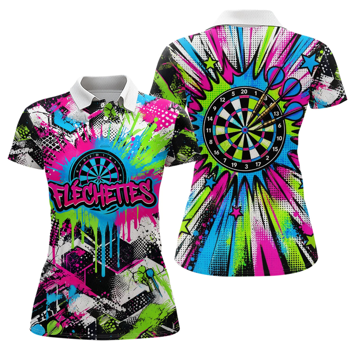 Polo Fléchettes Néon & Graffiti - Style Darts Dynamique - Polo Femme