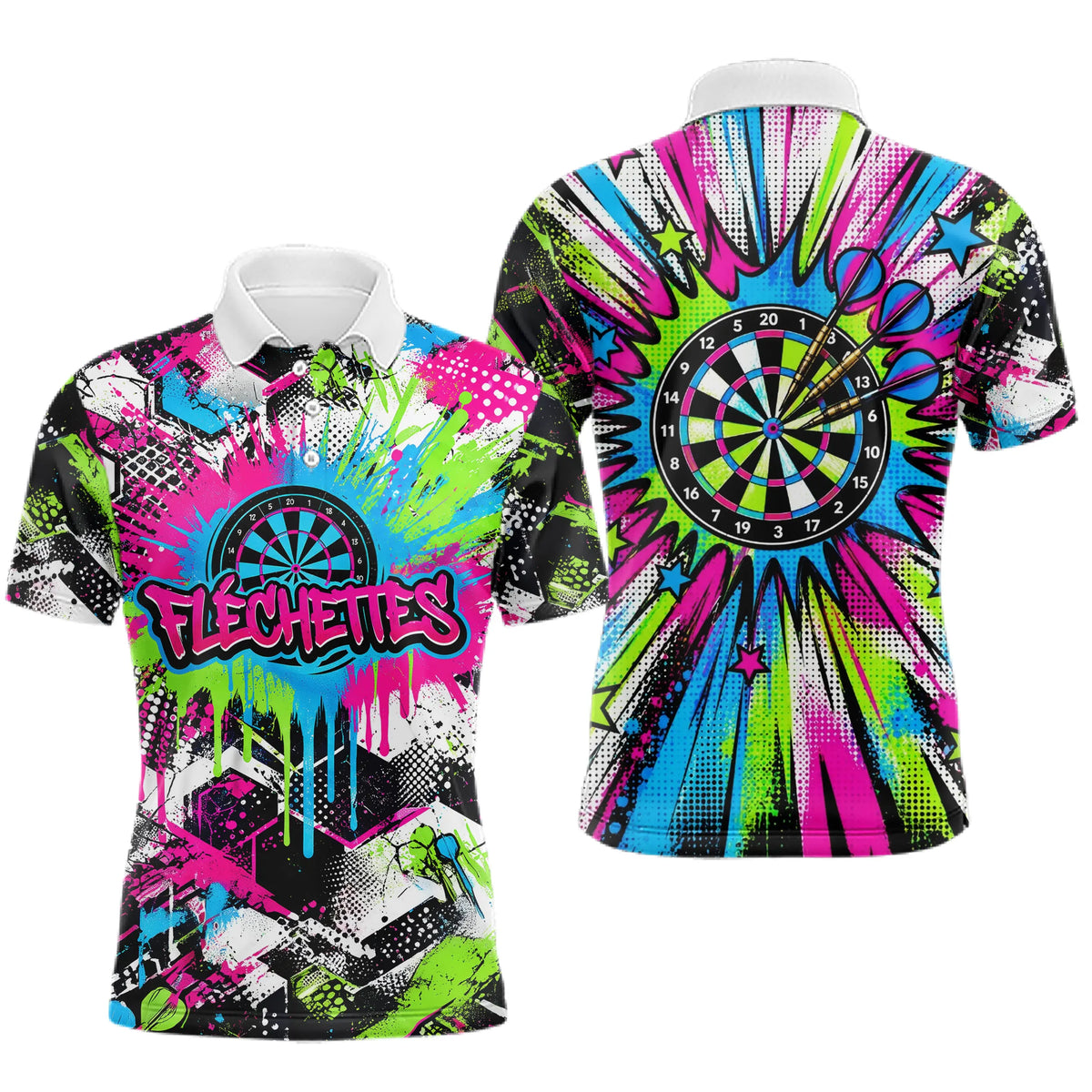 Polo Fléchettes Néon & Graffiti - Style Darts Dynamique - Polo Homme