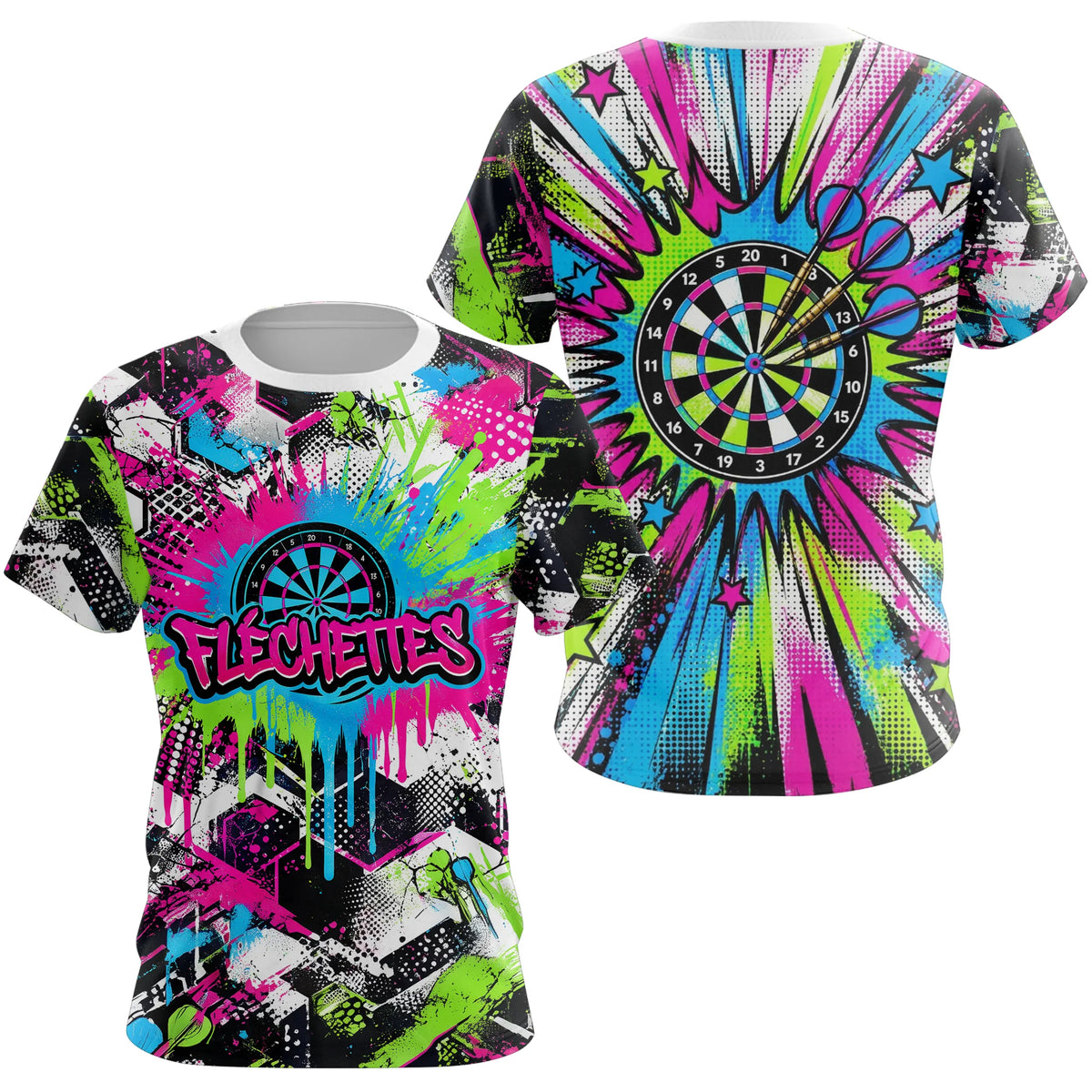 Polo Fléchettes Néon & Graffiti - Style Darts Dynamique - T-Shirt Femme