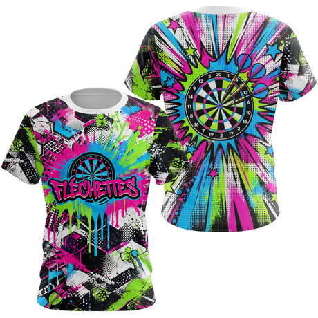Polo Fléchettes Néon & Graffiti - Style Darts Dynamique - T-Shirt Femme
