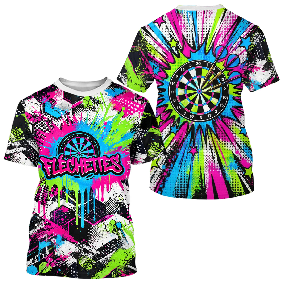 Polo Fléchettes Néon & Graffiti - Style Darts Dynamique - T-Shirt Homme