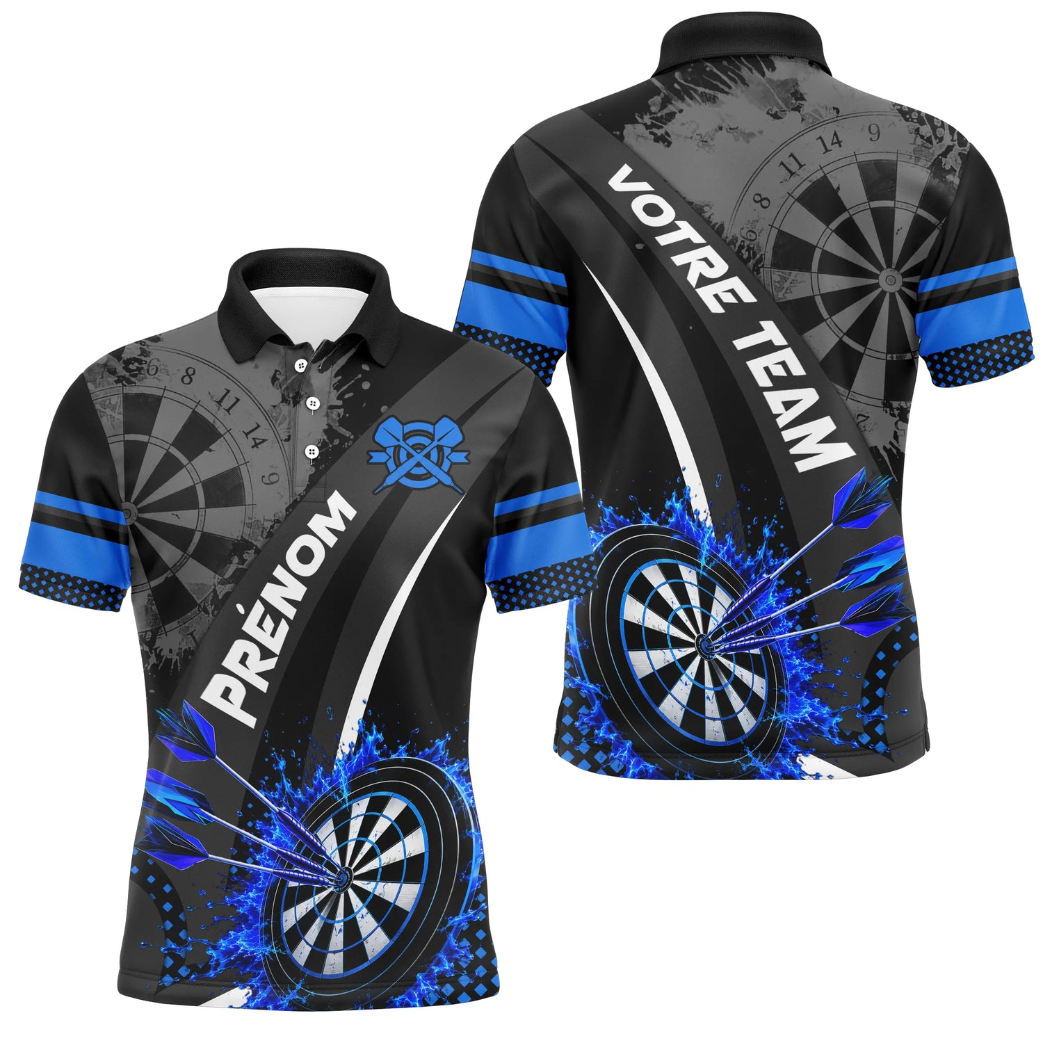Polo Fléchettes Noir Bleu - Électrique Haute Performance - Polo Homme