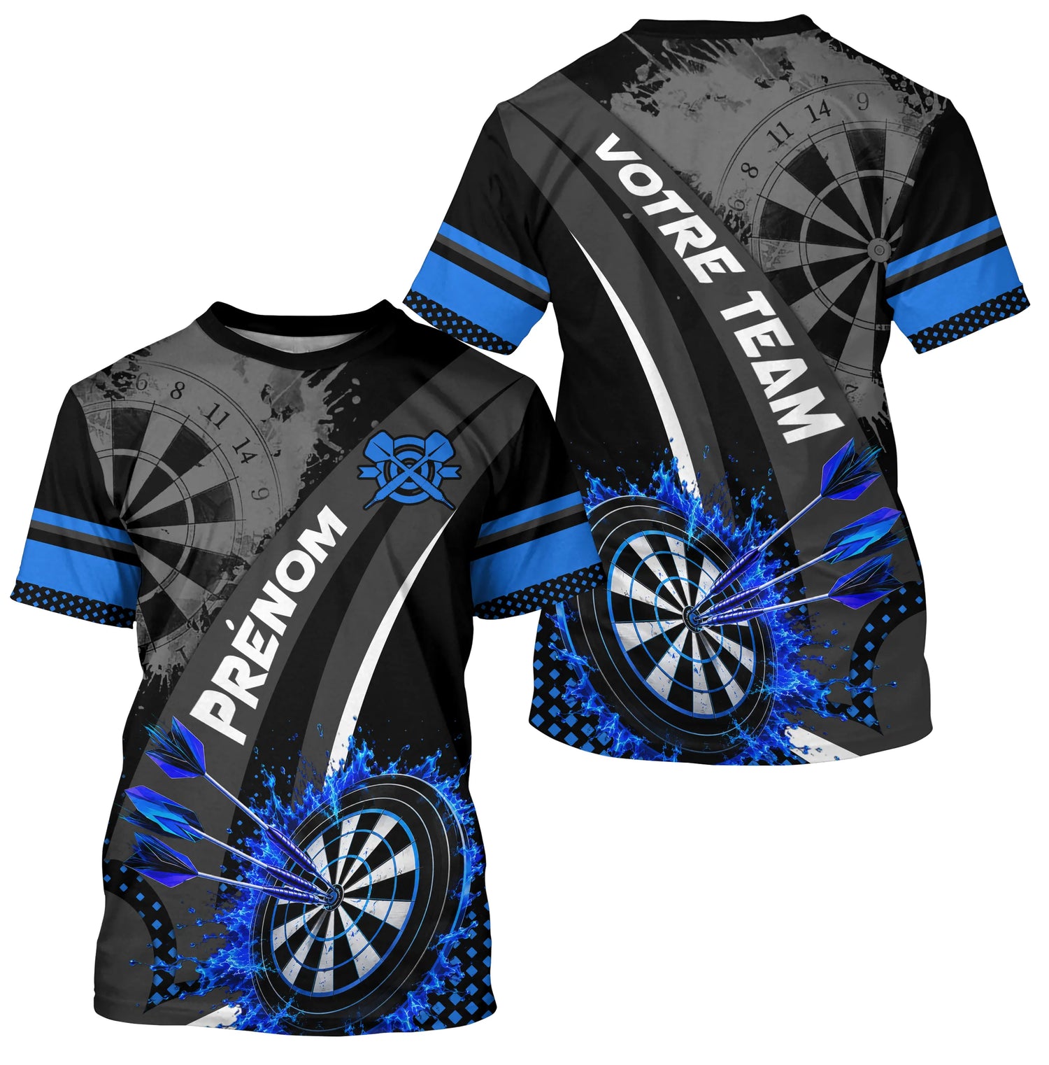 Polo Fléchettes Noir Bleu - Électrique Haute Performance - T-Shirt Homme