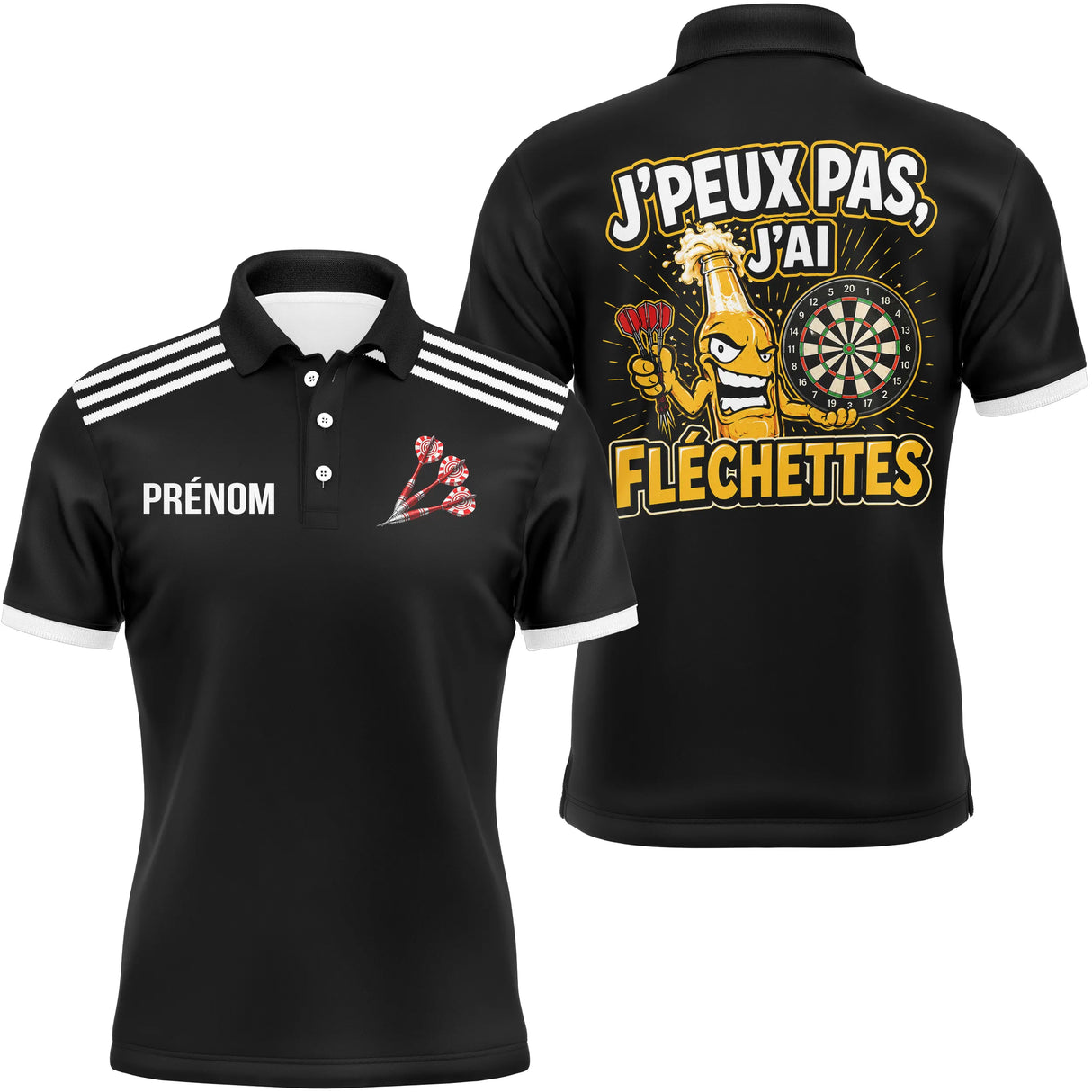 Polo Fléchettes Noir – Bouteille Bière Cartoon - Polo Homme