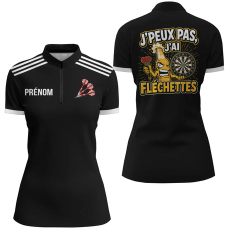 Polo Fléchettes Noir – Bouteille Bière Cartoon - Polo Zippé Femme