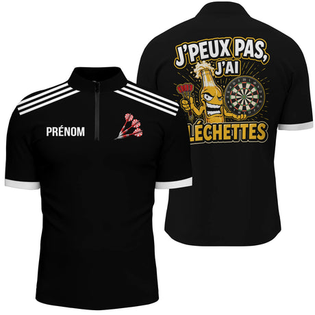 Polo Fléchettes Noir – Bouteille Bière Cartoon - Polo Zippé Homme