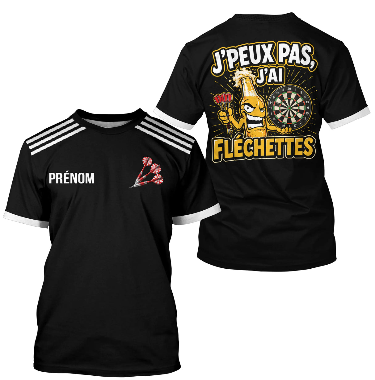 Polo Fléchettes Noir – Bouteille Bière Cartoon - T-Shirt Homme