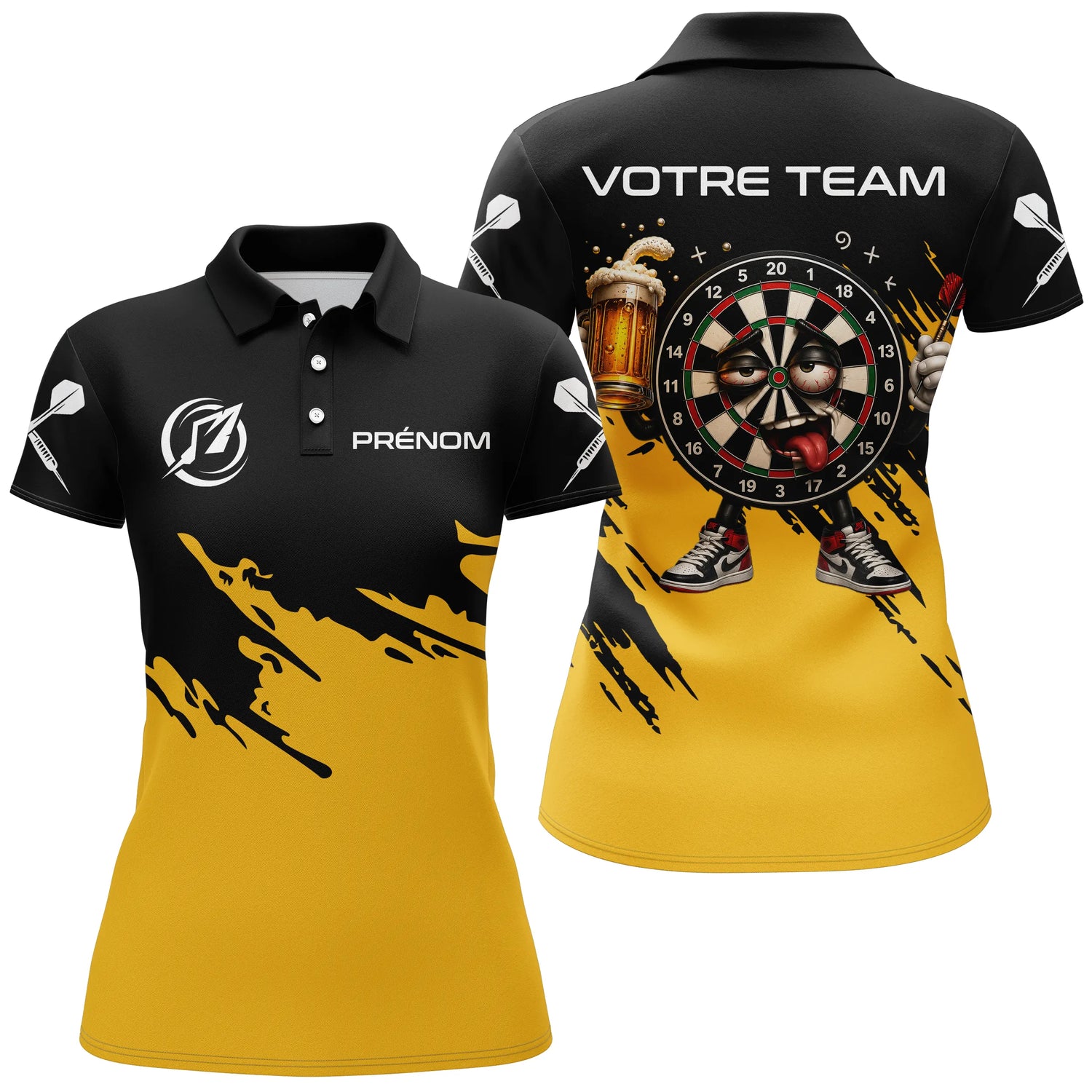 Polo Fléchettes Noir & Jaune – Cible Fun Bière - Polo Femme