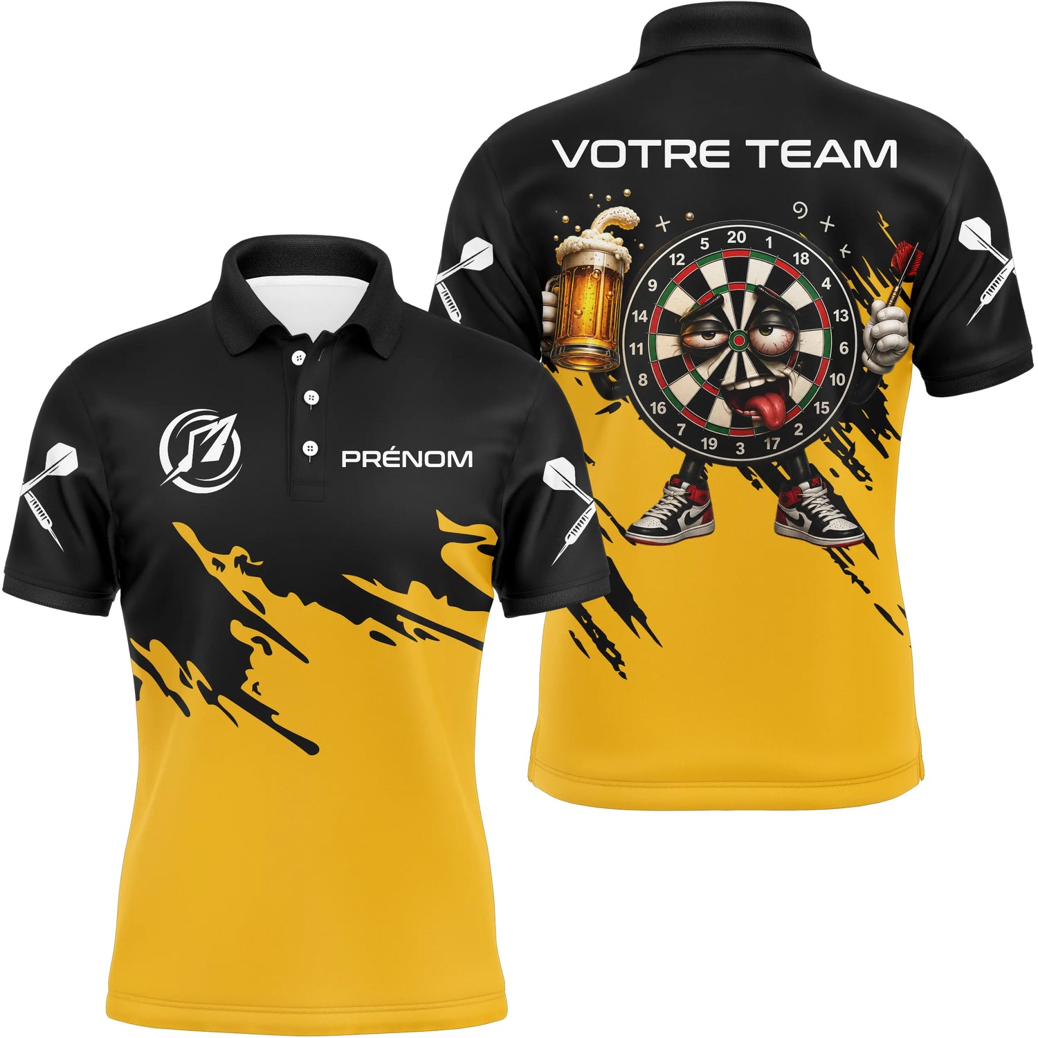 Polo Fléchettes Noir & Jaune – Cible Fun Bière - Polo Homme