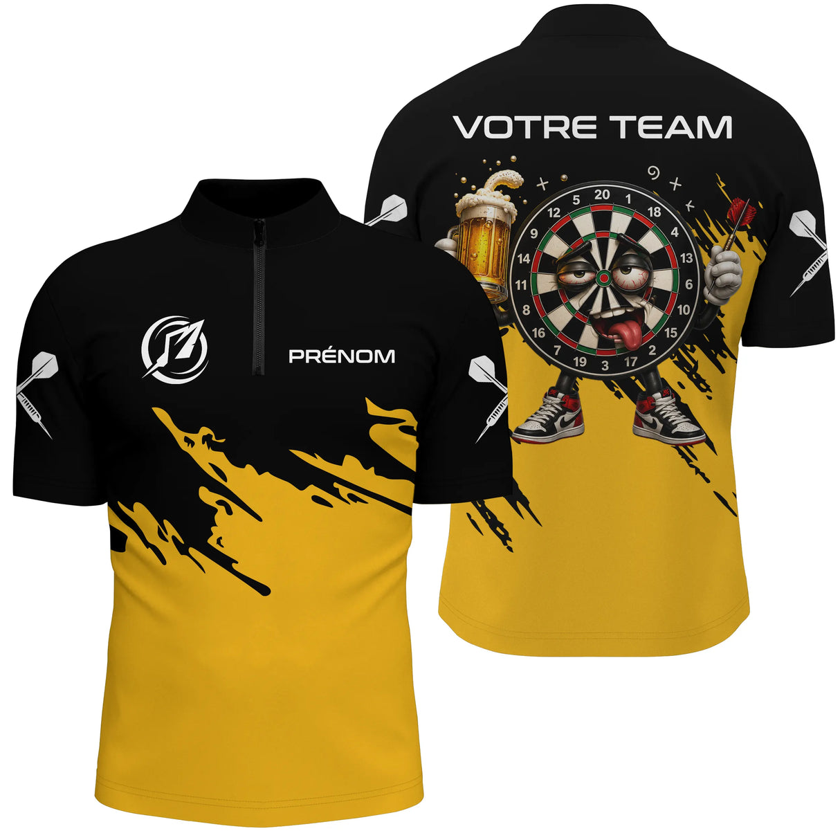 Polo Fléchettes Noir & Jaune – Cible Fun Bière - Polo Zippé Homme
