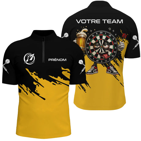 Polo Fléchettes Noir & Jaune – Cible Fun Bière - Polo Zippé Homme