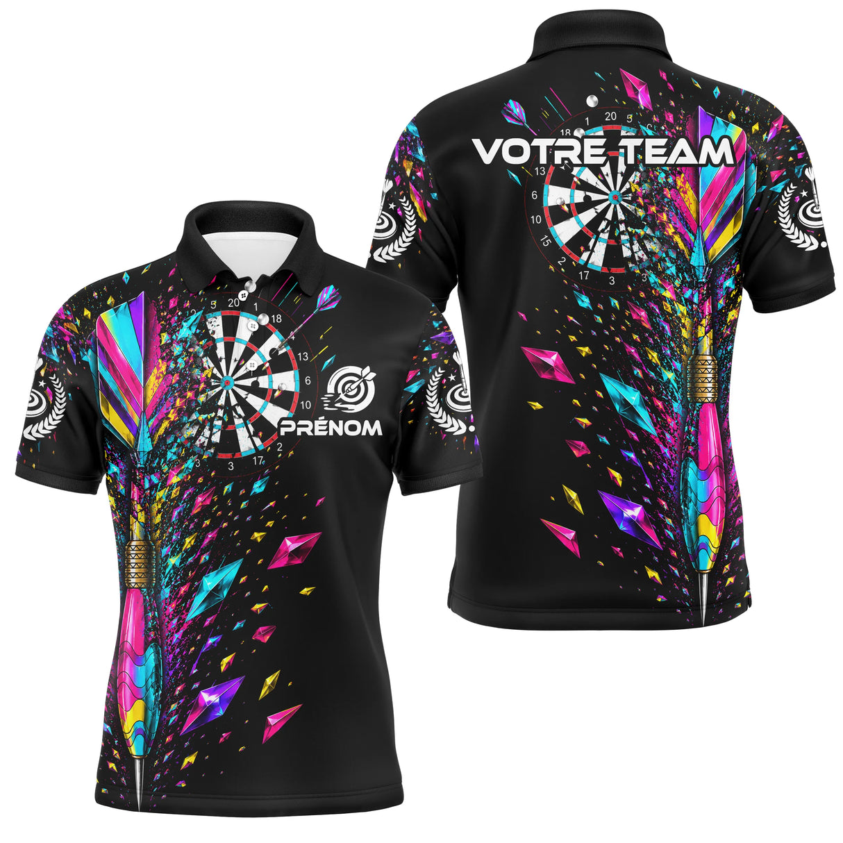 Polo Fléchettes Noir Multicolore - Design Cristaux Éclatants - Polo Homme