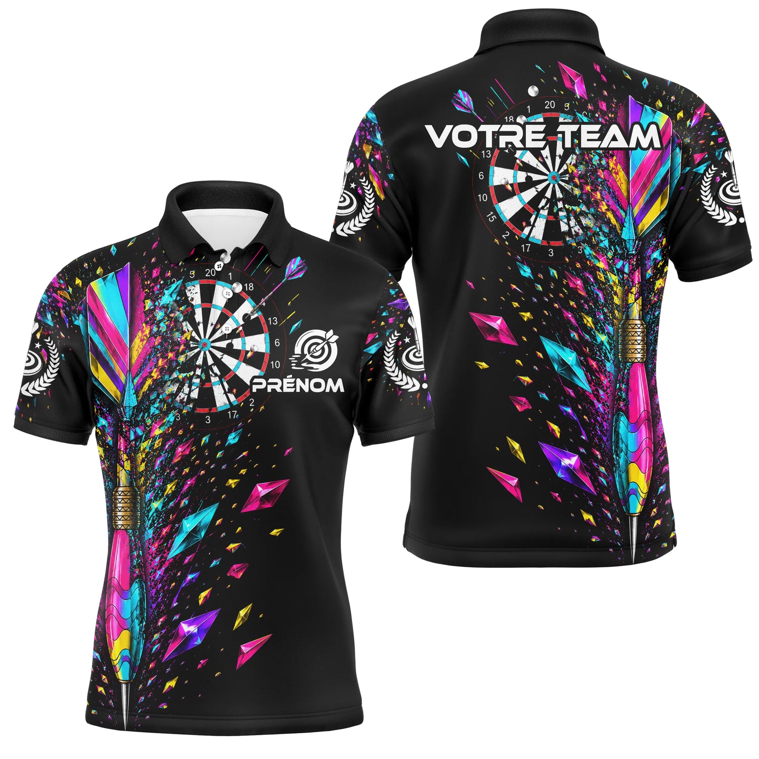 Polo Fléchettes Noir Multicolore - Design Cristaux Éclatants - Polo Homme
