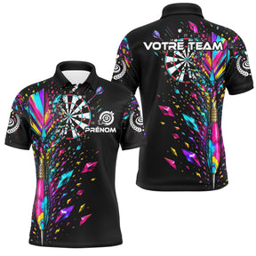 Polo Fléchettes Noir Multicolore - Design Cristaux Éclatants - Polo Homme