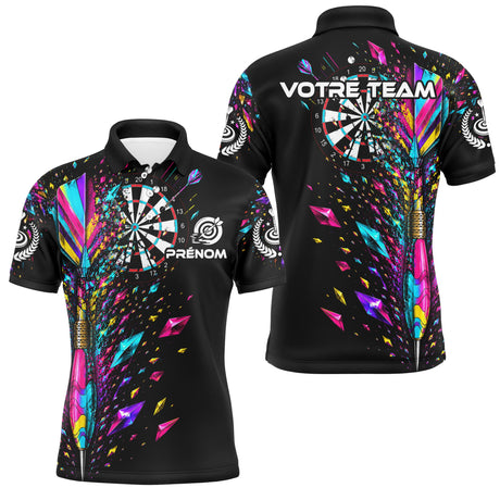 Polo Fléchettes Noir Multicolore - Design Cristaux Éclatants - Polo Homme