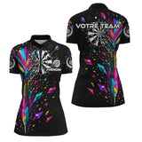 Polo Fléchettes Noir Multicolore - Design Cristaux Éclatants - Polo Zippé Femme