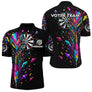 Polo Fléchettes Noir Multicolore - Design Cristaux Éclatants - Polo Zippé Homme