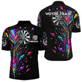 Polo Fléchettes Noir Multicolore - Design Cristaux Éclatants - Polo Zippé Homme