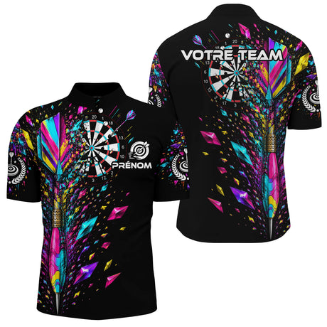 Polo Fléchettes Noir Multicolore - Design Cristaux Éclatants - Polo Zippé Homme