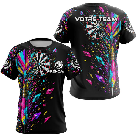 Polo Fléchettes Noir Multicolore - Design Cristaux Éclatants - T-Shirt Femme