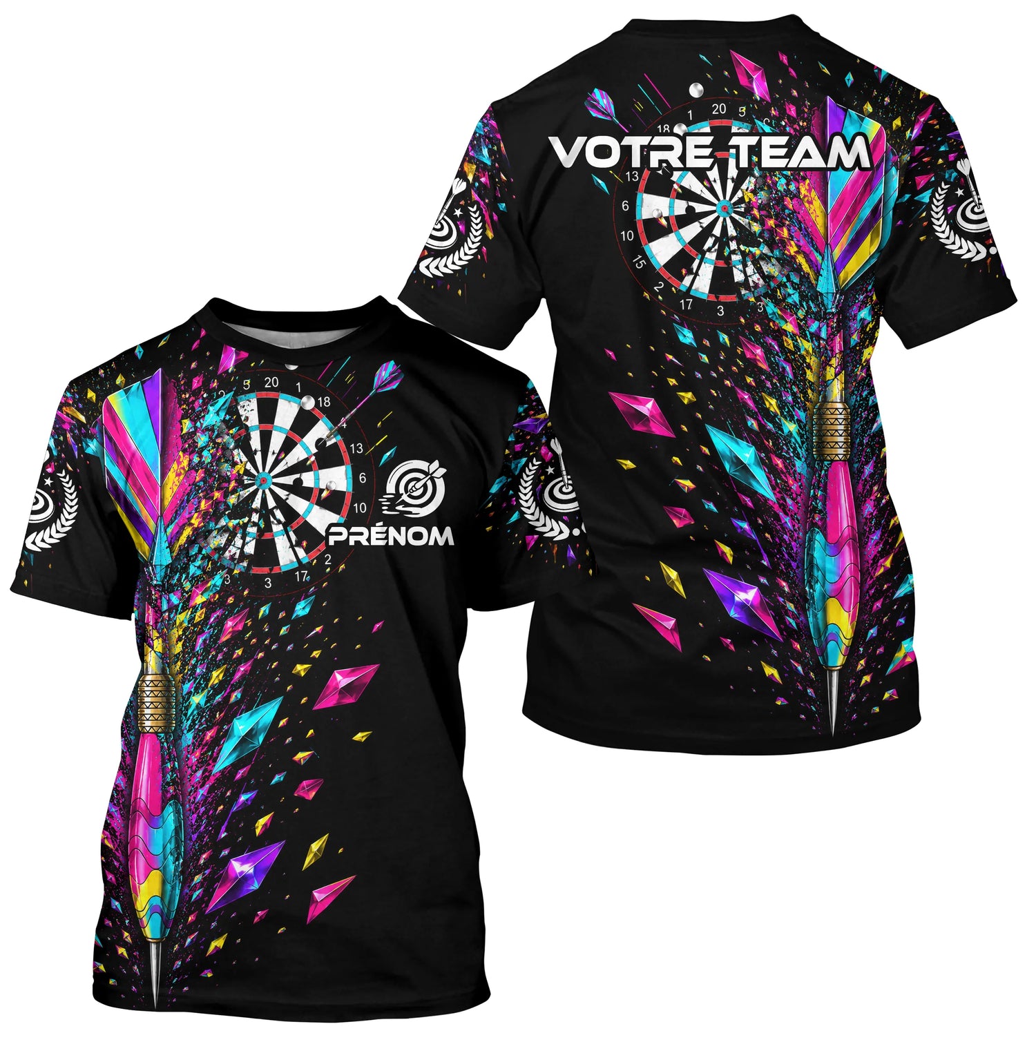 Polo Fléchettes Noir Multicolore - Design Cristaux Éclatants - T-Shirt Homme